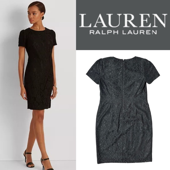 Lauren Ralph Lauren Dresses & Skirts - LAUREN RALPH LAUREN BLACK LACE PUFF SHORT SLEEVE COCKTAIL MIDI DRESS **NWT**